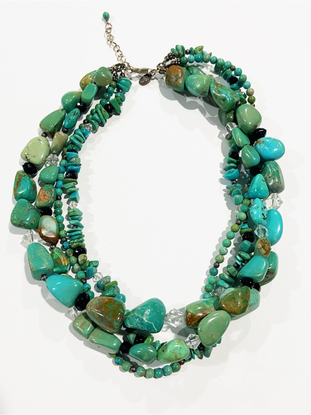 Silpada Multi-Strand Turquoise Sterling Silver Obsidian Beaded Necklace -Retired